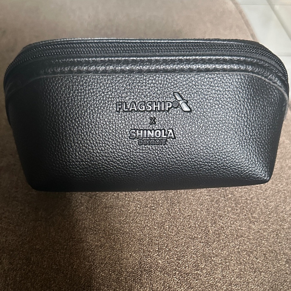 Shinola Black Leather Toiletry Bag